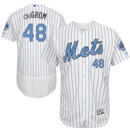 Mets #48 Jacob DeGrom White(Blue Strip) Flexbase Authentic Collection Father's Day Stitched MLB Jersey - Click Image to Close